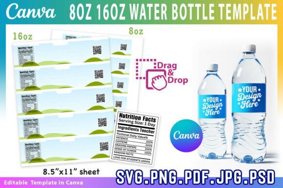 Download 8oz,16oz Water Bottle Label Template - Template Collection