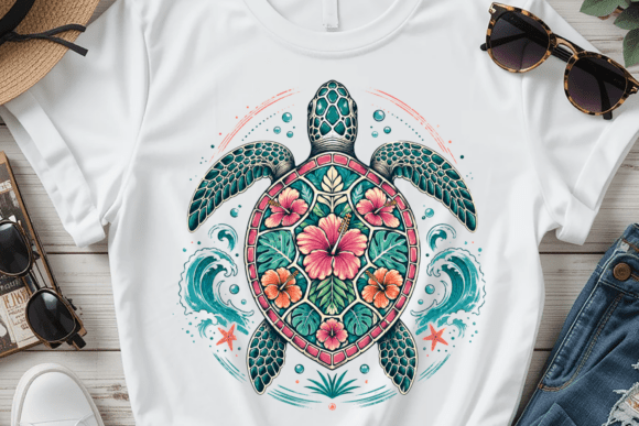 Download Sea Turtle Floral Summer Graphic PNG - Summer Collection