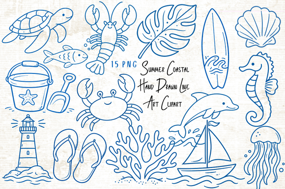 Download Summer Coastal Hand Drawn Line Art PNG - Summer Collection