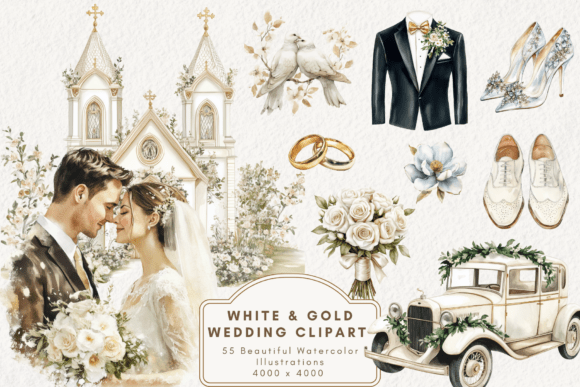Download White &amp; Gold Wedding Clipart - White Collection