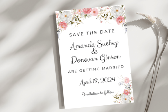 Download Pink and White Floral Save the Date Card - White Collection