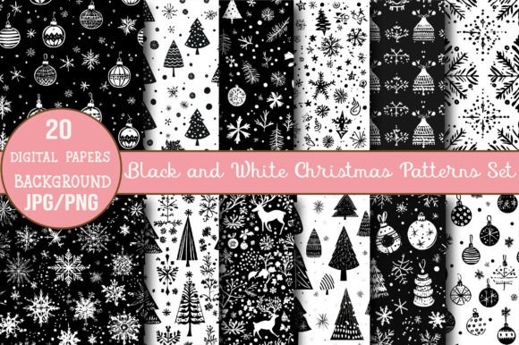 Download Black and White Christmas Patterns Set - White Collection