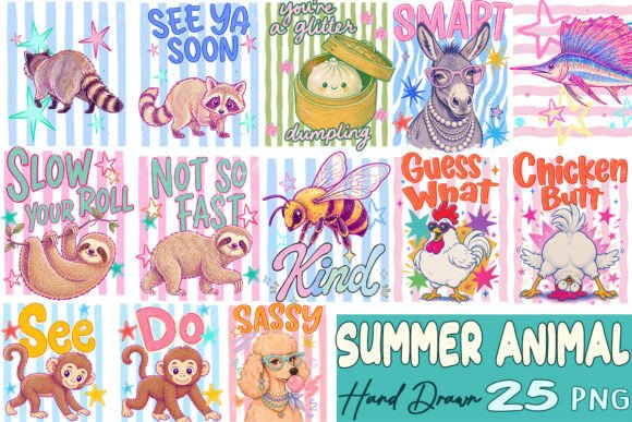 Download Striped Summer Animal Hand Drawn Bundle - Summer Collection